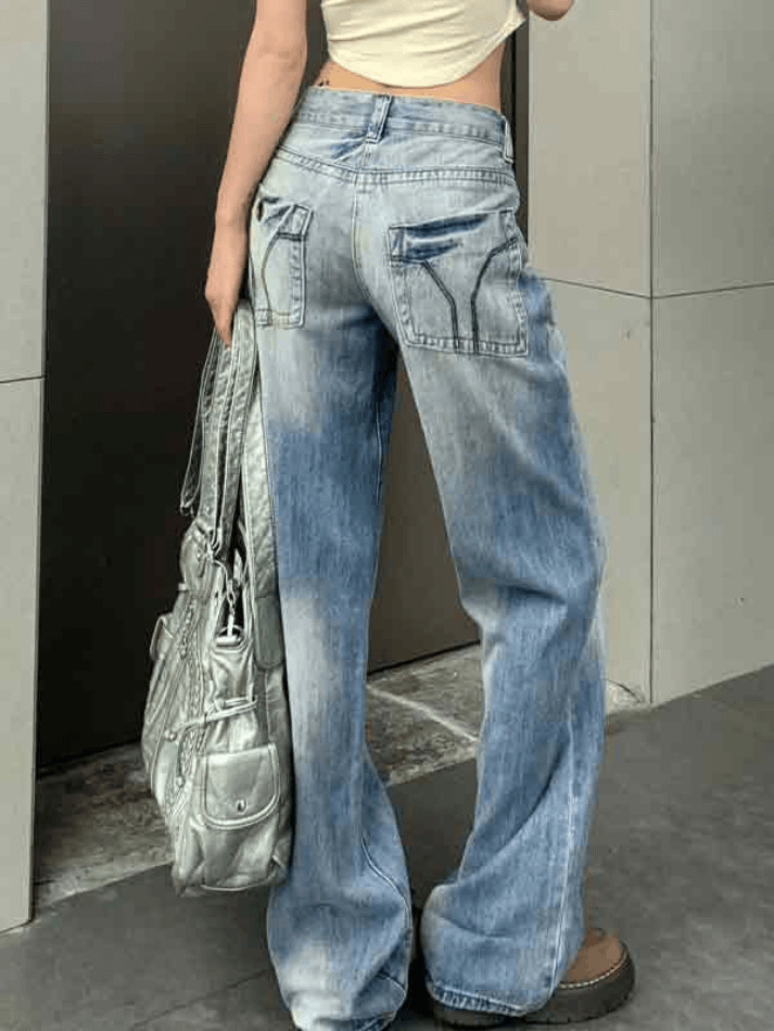 Vintage Washed Distressed Low Waist Boyfriend Jeans - Y2K Fashion Aesthetic for Women