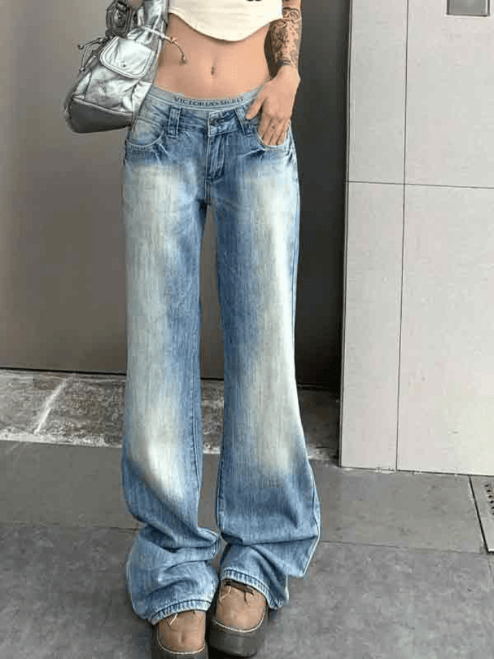 Vintage Washed Distressed Low Waist Boyfriend Jeans - Y2K Fashion Aesthetic for Women