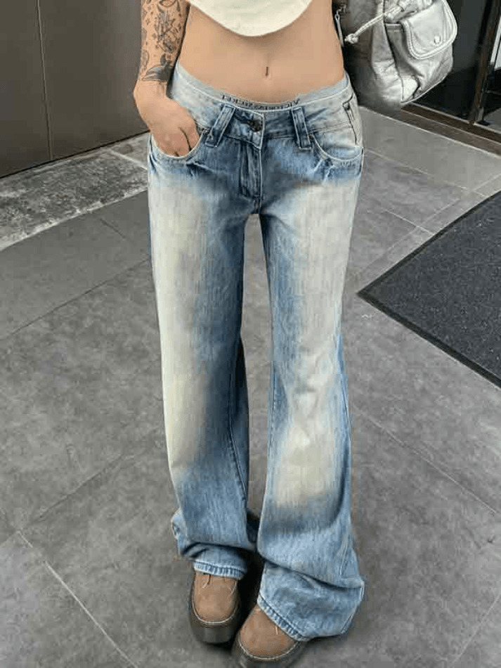 Vintage Washed Distressed Low Waist Boyfriend Jeans - Y2K Fashion Aesthetic for Women