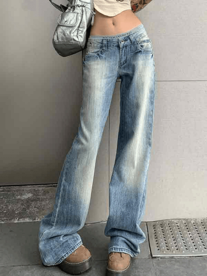Vintage Washed Distressed Low Waist Boyfriend Jeans - Y2K Fashion Aesthetic for Women