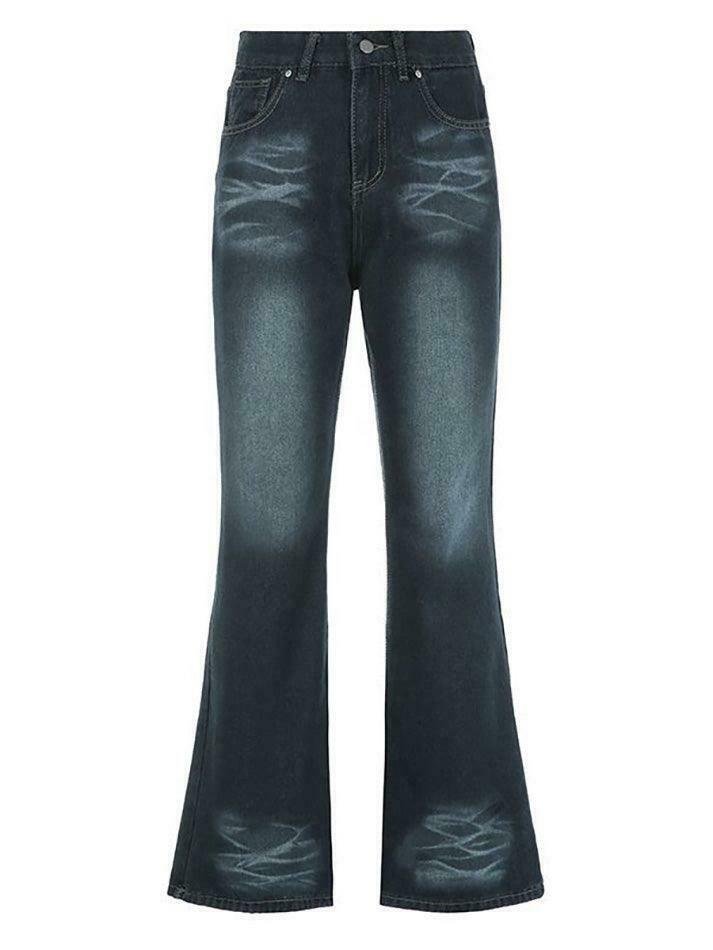 Vintage Washed Flared Jeans: Y2K Fashion with Coquette & Grunge Aesthetics