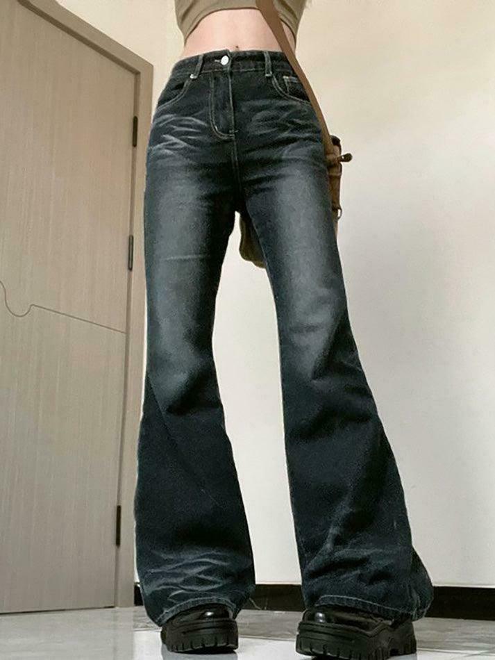 Vintage Washed Flared Jeans: Y2K Fashion with Coquette & Grunge Aesthetics