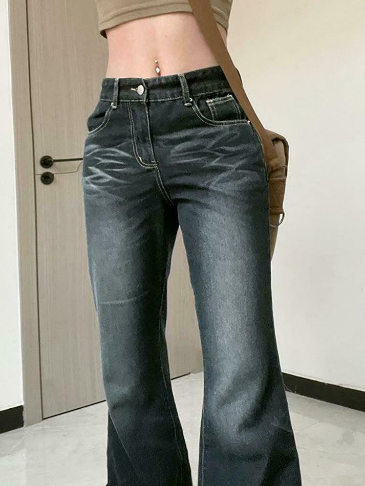 Vintage Washed Flared Jeans: Y2K Fashion with Coquette & Grunge Aesthetics