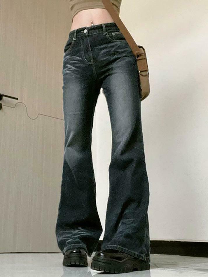 Vintage Washed Flared Jeans: Y2K Fashion with Coquette & Grunge Aesthetics