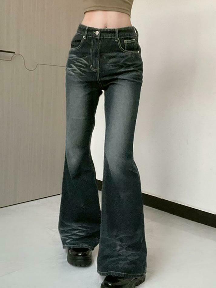 Vintage Washed Flared Jeans: Y2K Fashion with Coquette & Grunge Aesthetics