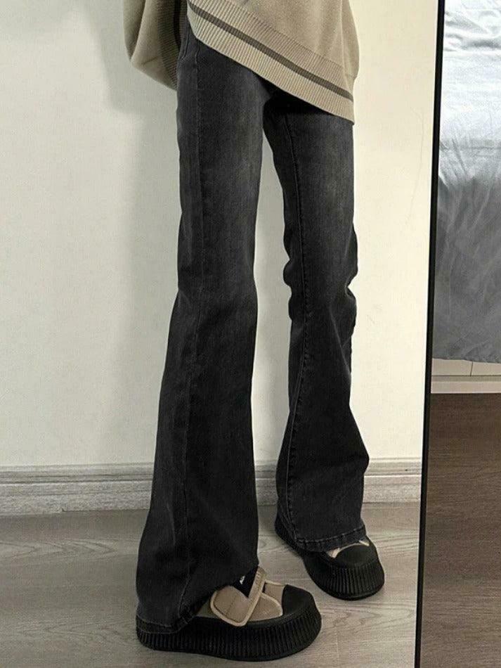 Vintage Washed High Rise Slim Flare Jeans - Y2K Aesthetic Coquette Grunge Style