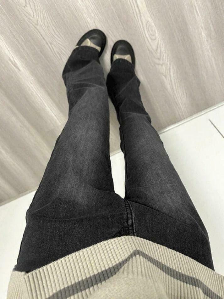Vintage Washed High Rise Slim Flare Jeans - Y2K Aesthetic Coquette Grunge Style