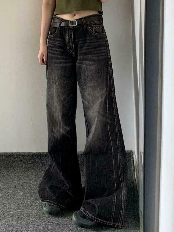 Vintage Washed High Waist Boyfriend Jeans - Y2K Aesthetic Denim - Coquette Grunge Fashion