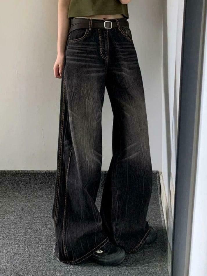 Vintage Washed High Waist Boyfriend Jeans - Y2K Aesthetic Denim - Coquette Grunge Fashion
