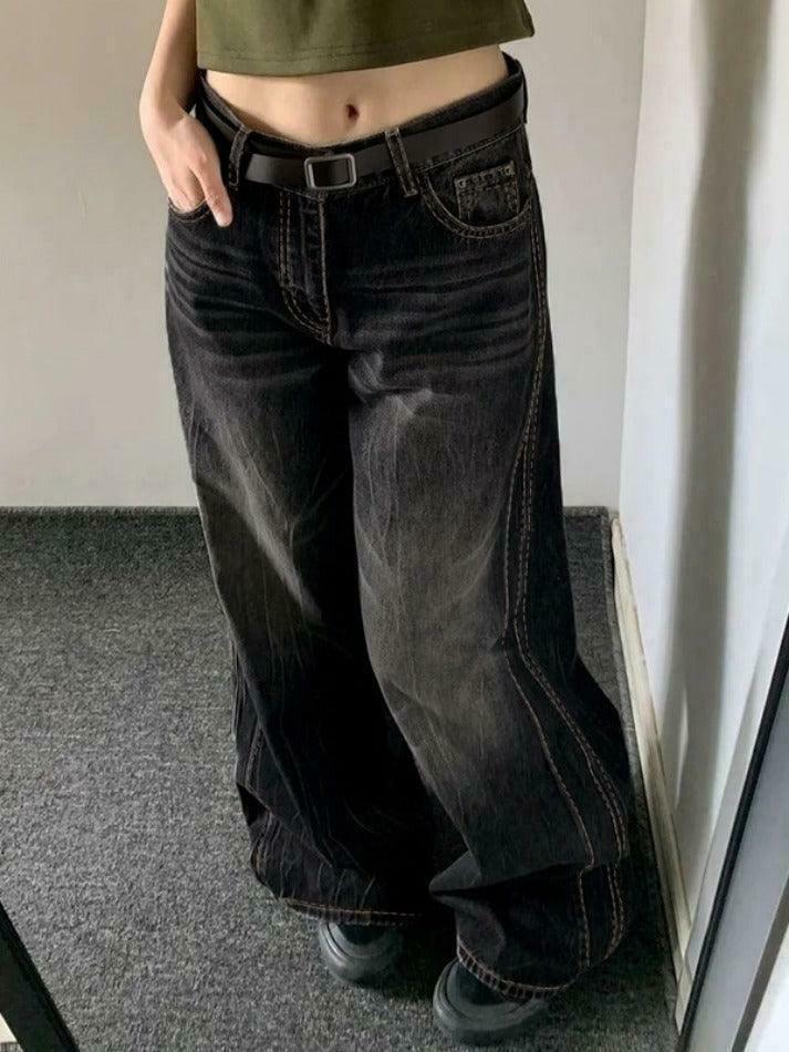Vintage Washed High Waist Boyfriend Jeans - Y2K Aesthetic Denim - Coquette Grunge Fashion