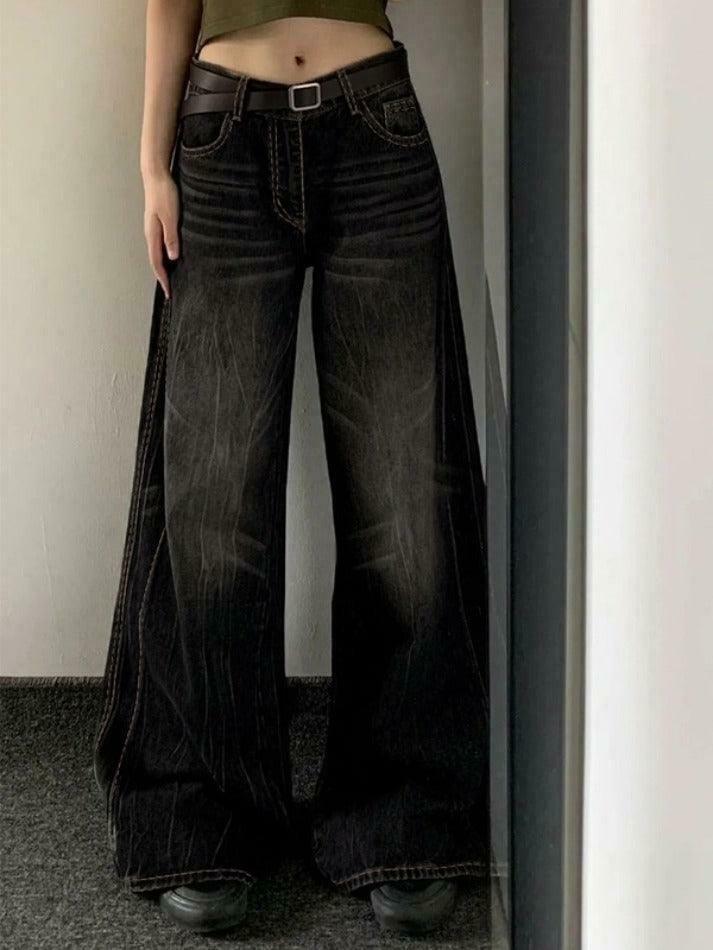 Vintage Washed High Waist Boyfriend Jeans - Y2K Aesthetic Denim - Coquette Grunge Fashion