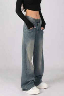 Vintage Washed High Waist Boyfriend Jeans - Y2K Aesthetic Denim for Niche Women's Fashion