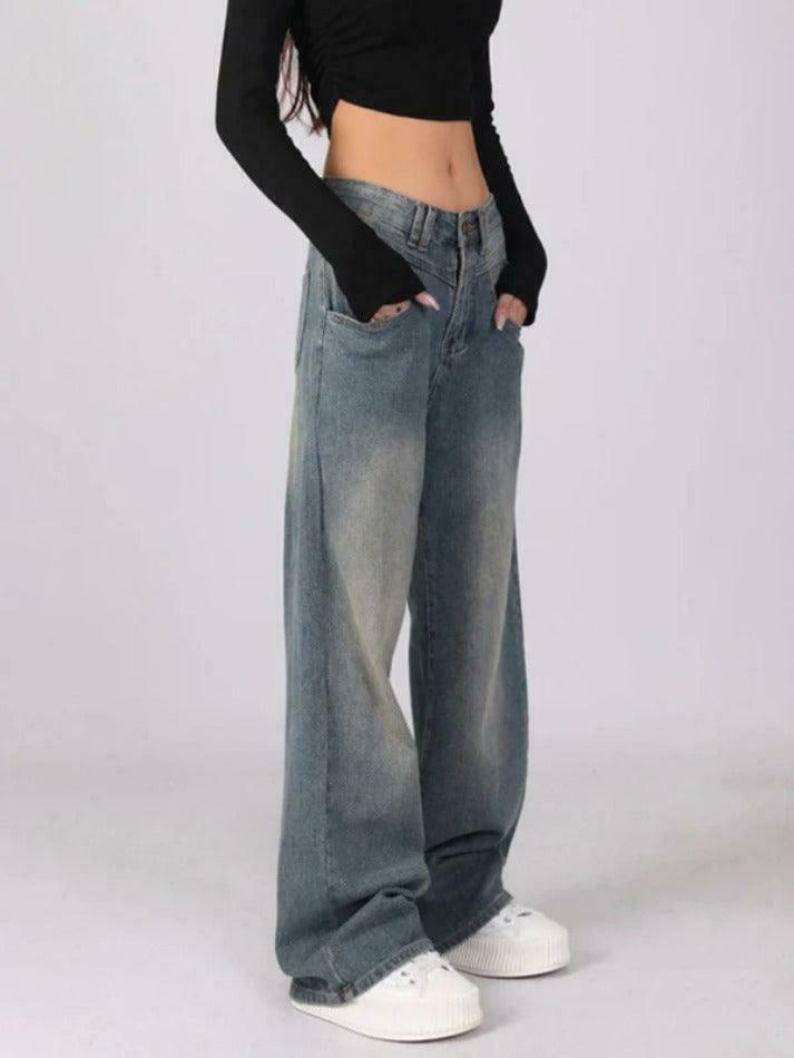 Vintage Washed High Waist Boyfriend Jeans - Y2K Aesthetic Denim for Niche Women's Fashion