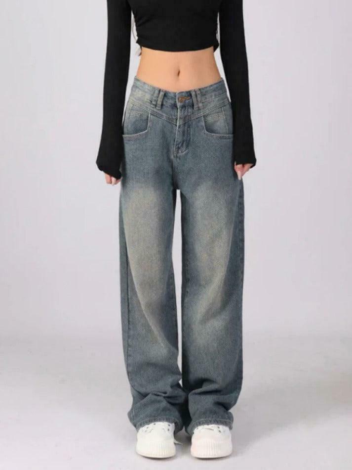 Vintage Washed High Waist Boyfriend Jeans - Y2K Aesthetic Denim for Niche Women's Fashion