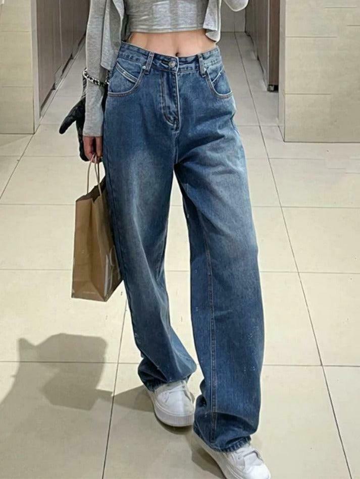 Vintage Washed High Waist Boyfriend Jeans - Y2K Fashion Aesthetic for Women