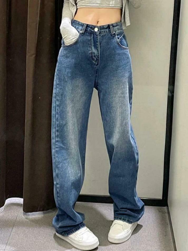 Vintage Washed High Waist Boyfriend Jeans - Y2K Fashion Aesthetic for Women