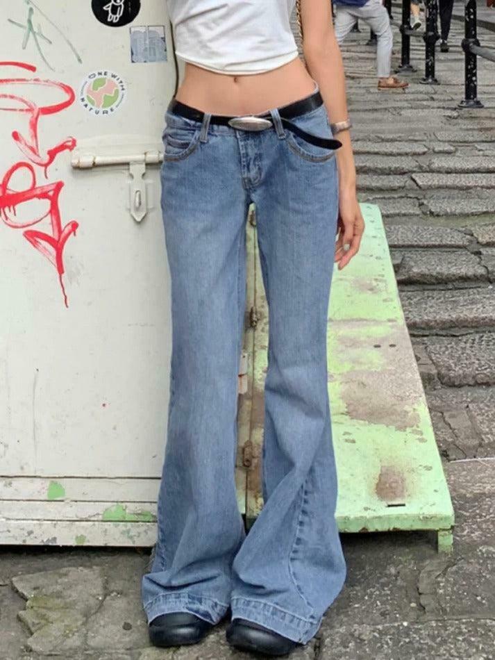 Vintage Washed Low Waist Mopping Boyfriend Jeans for Women - Y2K Fashion Aesthetic