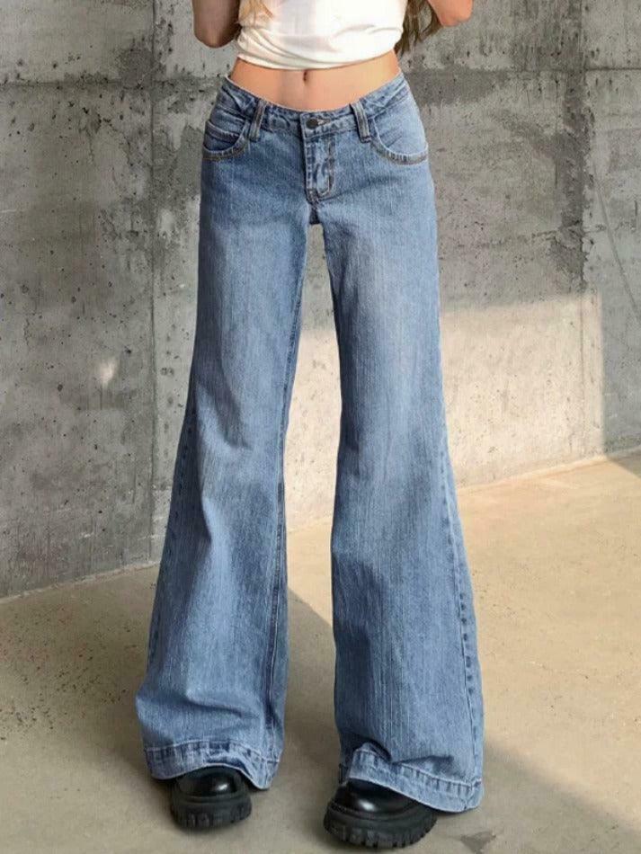 Vintage Washed Low Waist Mopping Boyfriend Jeans for Women - Y2K Fashion Aesthetic