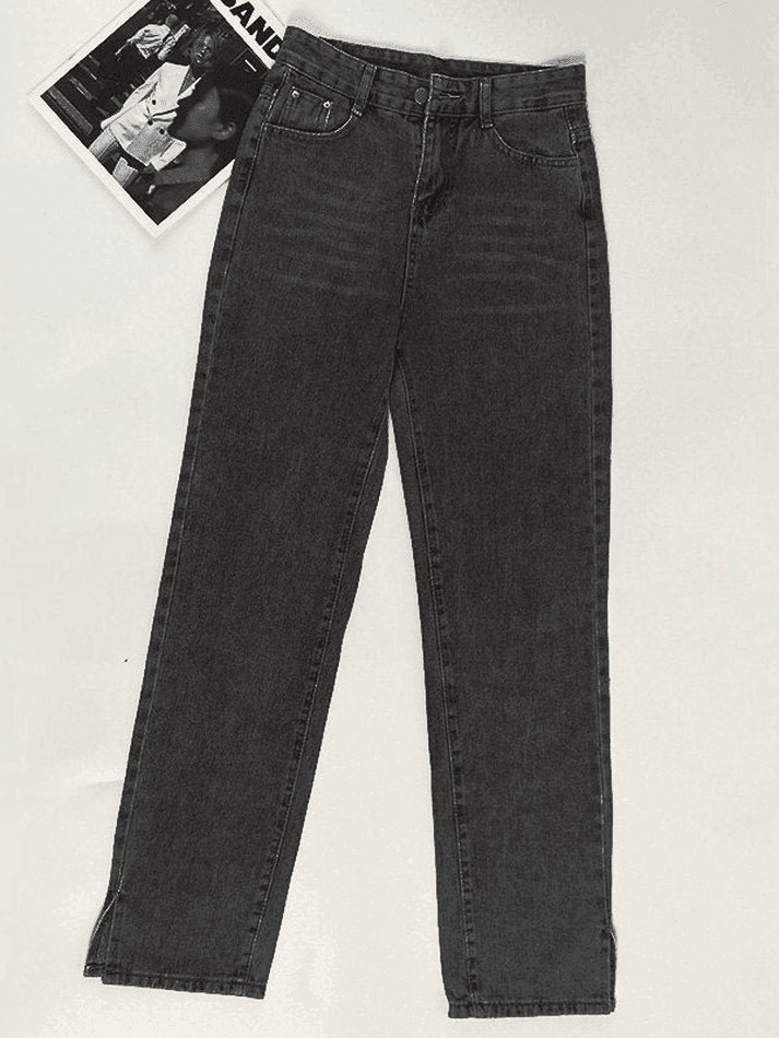 Vintage Washed Split Boyfriend Jeans - Y2K Fashion Aesthetic for Women
