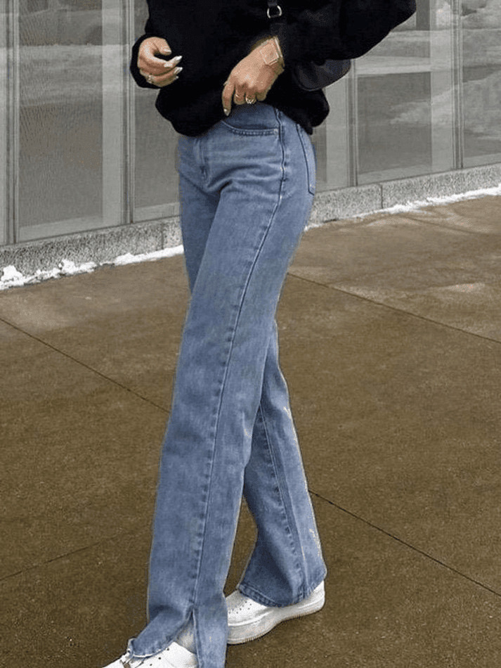 Vintage Washed Split Boyfriend Jeans - Y2K Fashion Aesthetic for Women