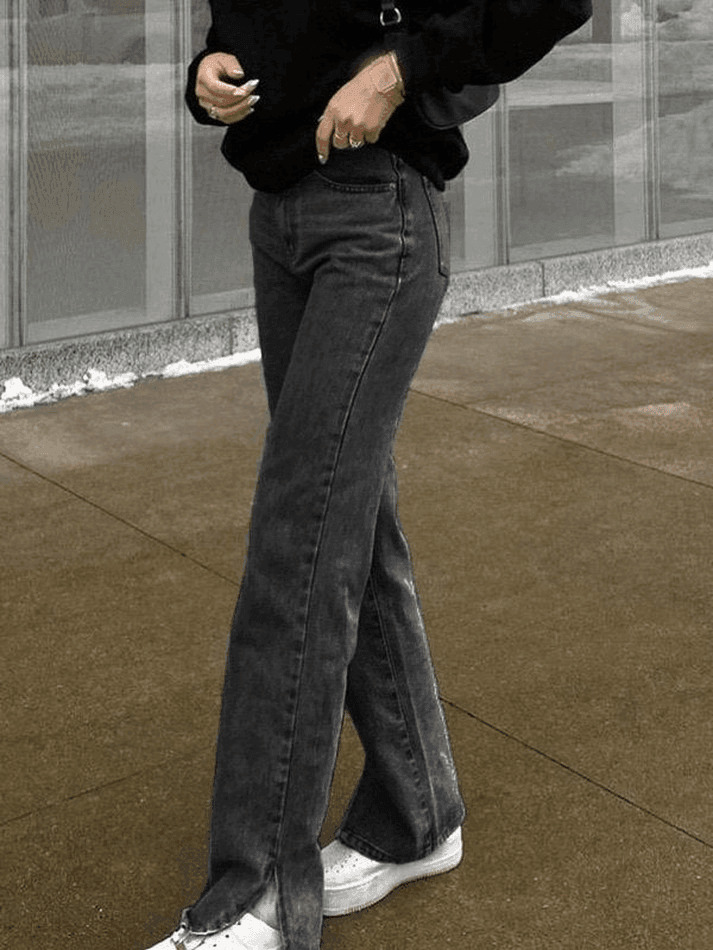 Vintage Washed Split Boyfriend Jeans - Y2K Fashion Aesthetic for Women
