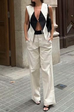 Vintage Y2K Aesthetic Cargo Skirt Set with Checkered Vest and Trousers Suit