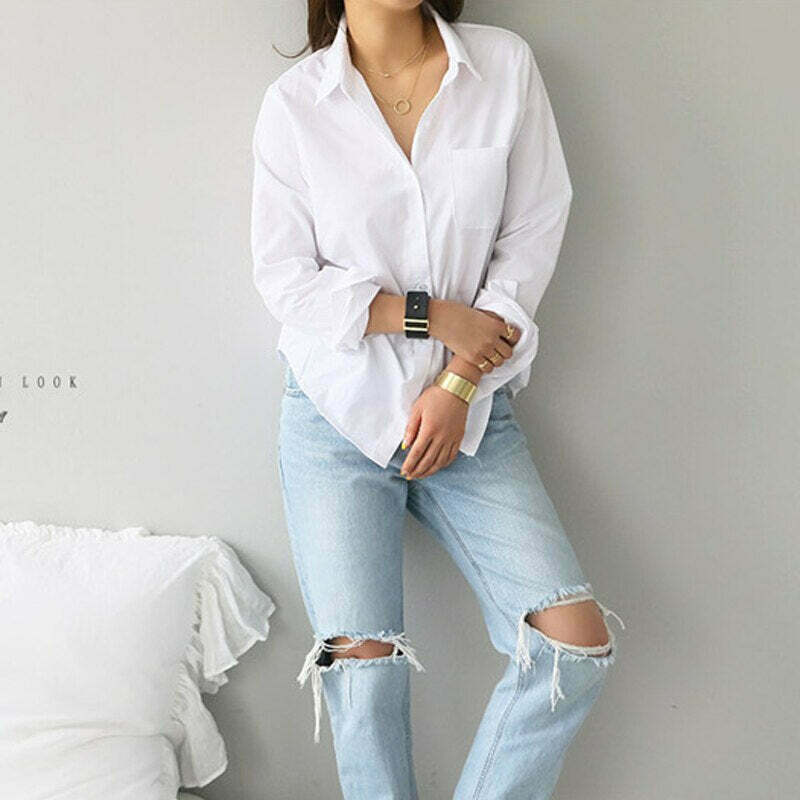 Vintage Y2K Aesthetic Cargo Skirt with Coquette Style and Grunge Vibes - Long Sleeve Cotton Blouse