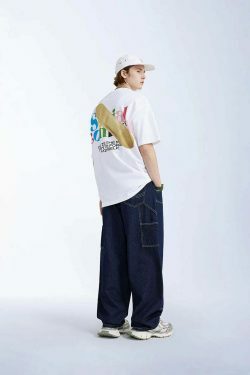 Vintage Y2K Aesthetic Cargo Skirt with Loose Fit Skater Jeans
