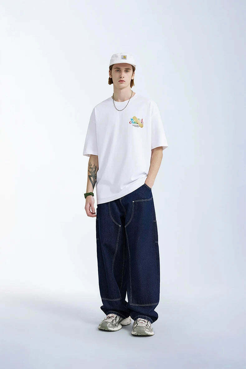 Vintage Y2K Aesthetic Cargo Skirt with Loose Fit Skater Jeans