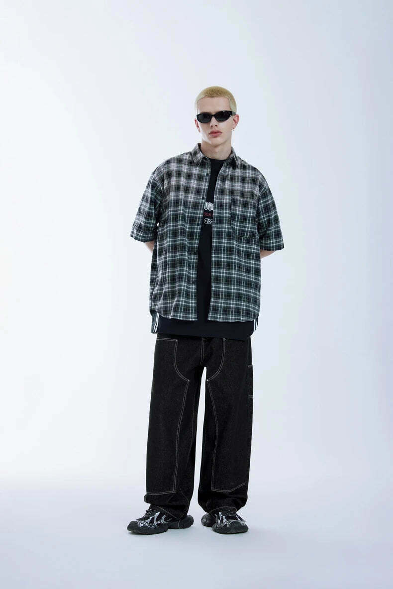 Vintage Y2K Aesthetic Cargo Skirt with Loose Fit Skater Jeans