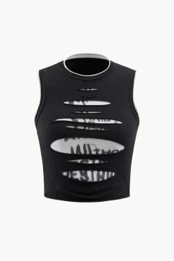 Vintage Y2K Aesthetic Destroyed Tank Top for Women - Coquette Style Grunge Fashion