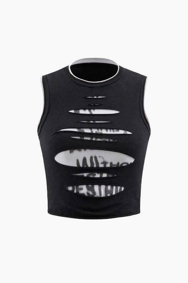 Vintage Y2K Aesthetic Destroyed Tank Top for Women - Coquette Style Grunge Fashion