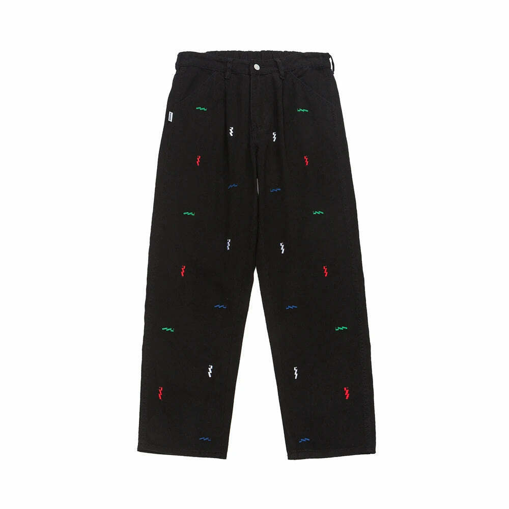Vintage Y2K Aesthetic Embroidered Jeans - Coquette Style with Grunge & Pastel Goth Vibes