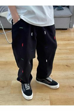 Vintage Y2K Aesthetic Embroidered Jeans - Coquette Style with Grunge & Pastel Goth Vibes