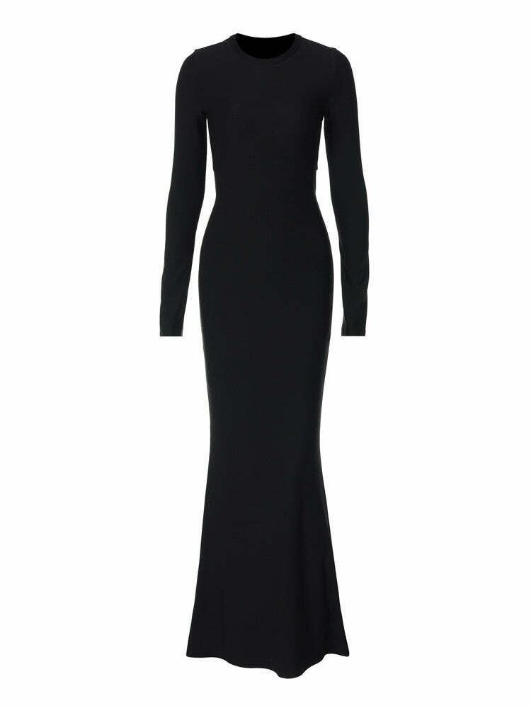 Vintage Y2K Aesthetic Long Sleeve Dress - Coquette Grunge with Pastel Goth Vibes