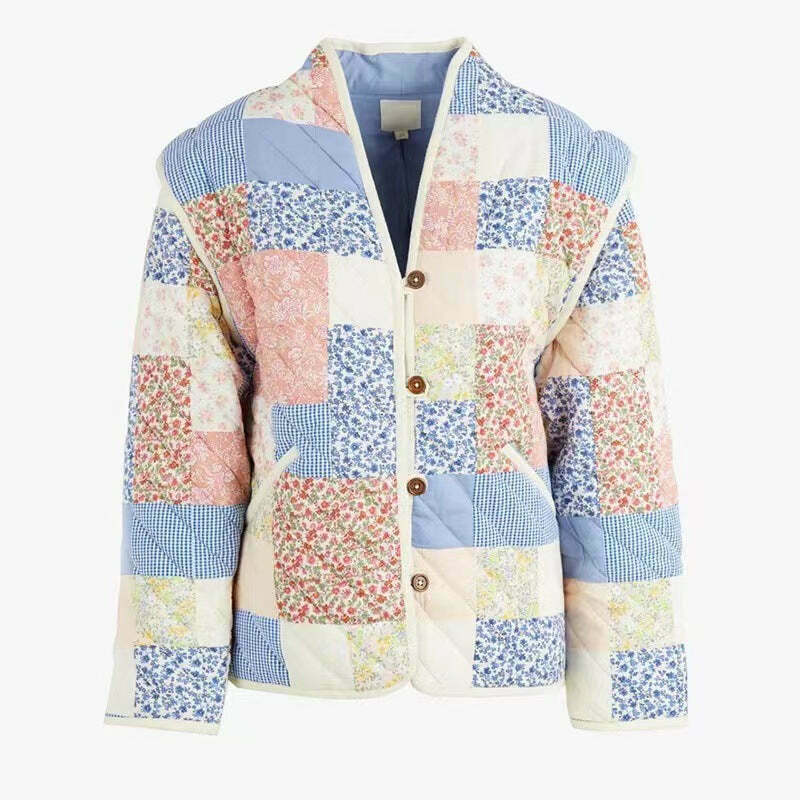 Vintage Y2K Aesthetic Printed Cotton Coat/Vest Jacket for Women - Coquette Grunge Fashion