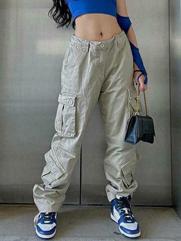 Vintage Y2K Cargo Jeans: Coquette Aesthetic Grunge Style for Women