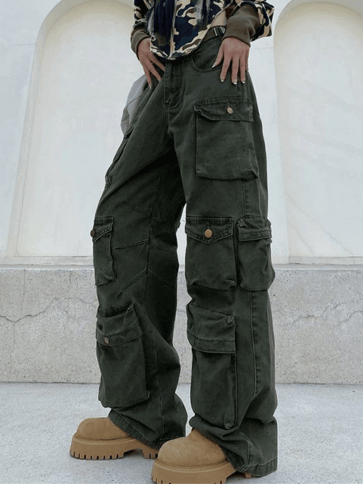 Vintage Y2K Cargo Jeans for Women - Coquette Aesthetic, Grunge Style, Pastel Goth Fashion