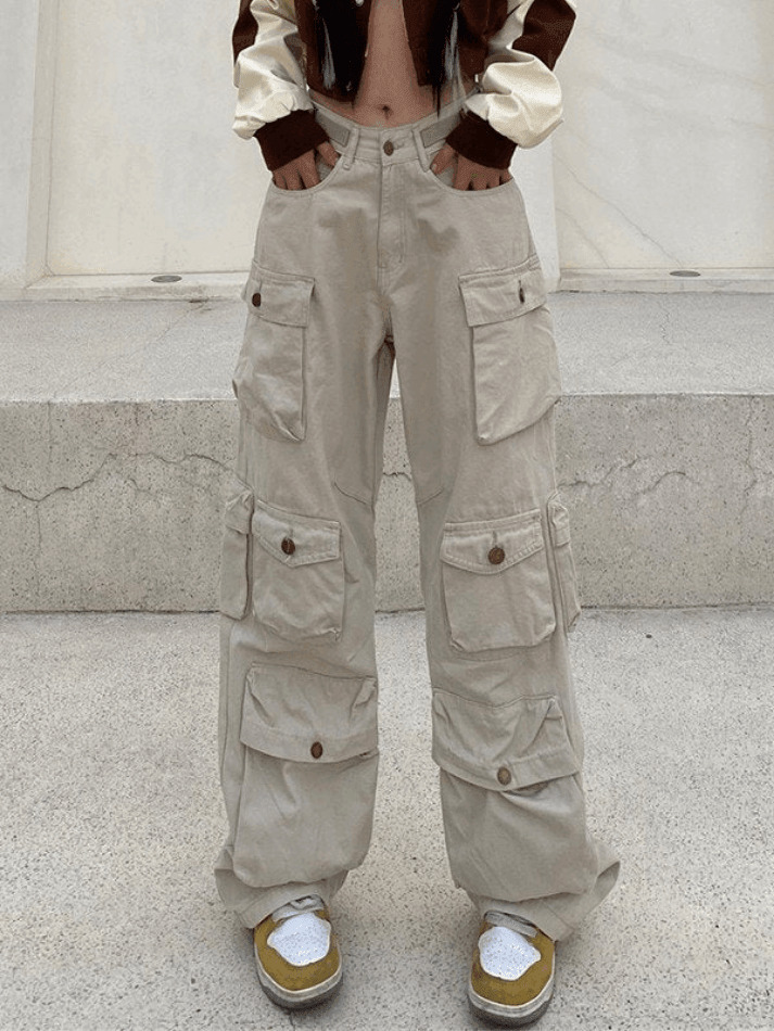 Vintage Y2K Cargo Jeans for Women - Coquette Aesthetic, Grunge Style, Pastel Goth Fashion