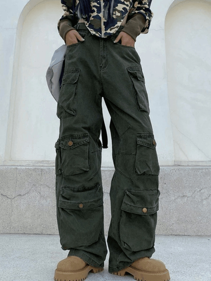 Vintage Y2K Cargo Jeans for Women - Coquette Aesthetic, Grunge Style, Pastel Goth Fashion
