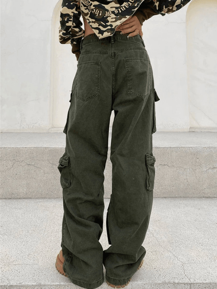 Vintage Y2K Cargo Jeans for Women - Coquette Aesthetic, Grunge Style, Pastel Goth Fashion