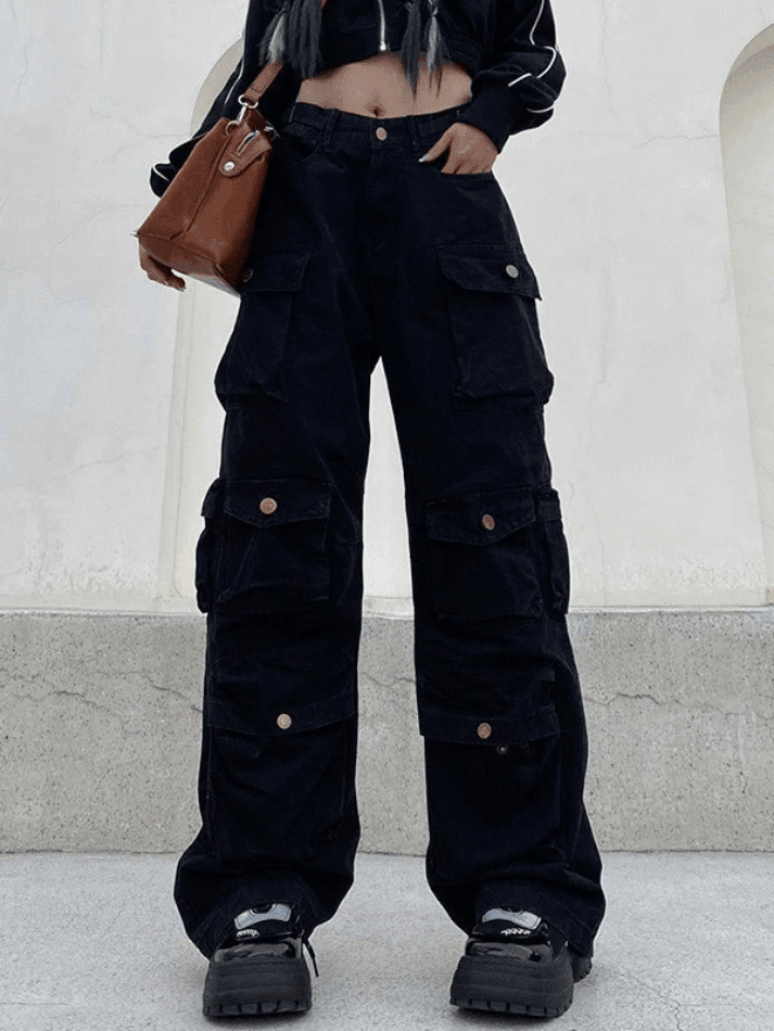 Vintage Y2K Cargo Jeans for Women - Coquette Aesthetic, Grunge Style, Pastel Goth Fashion