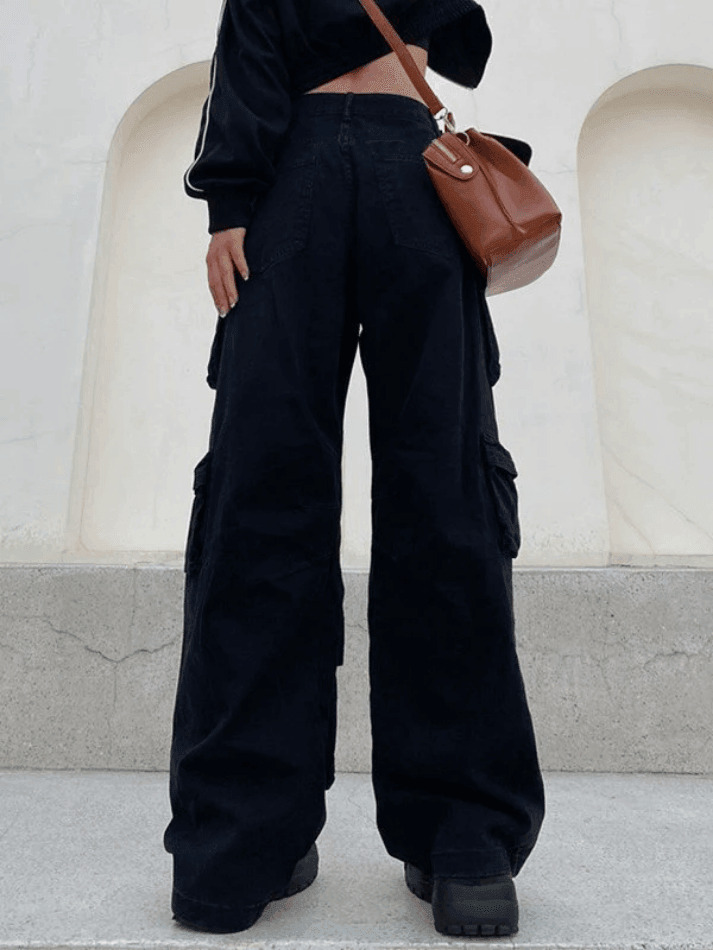 Vintage Y2K Cargo Jeans for Women - Coquette Aesthetic, Grunge Style, Pastel Goth Fashion
