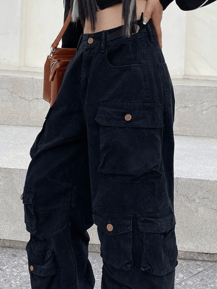 Vintage Y2K Cargo Jeans for Women - Coquette Aesthetic, Grunge Style, Pastel Goth Fashion