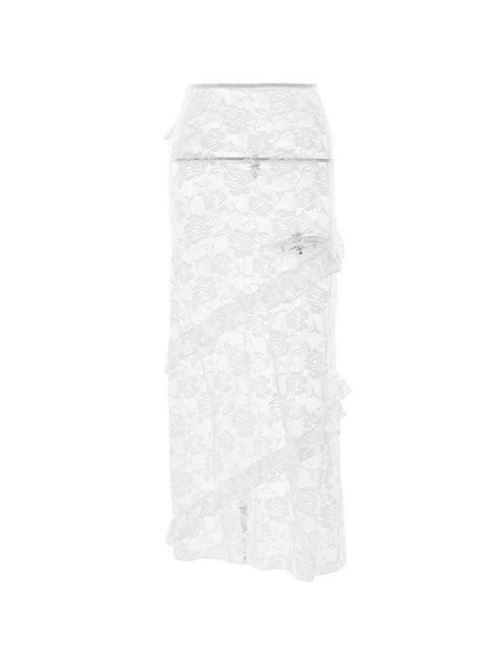 Vintage Y2K Lace Midi Skirt - Coquette Aesthetic, Grunge Style, Pastel Goth