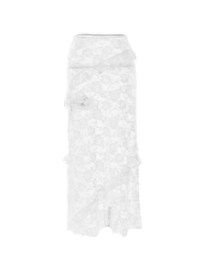 Vintage Y2K Lace Midi Skirt - Coquette Aesthetic, Grunge Style, Pastel Goth