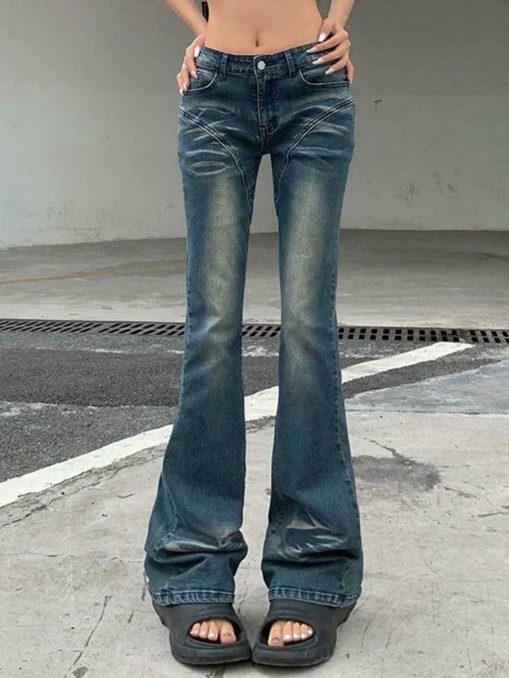 Vintage Y2K Style Bootcut Denim Jeans for Women - Coquette Aesthetic Grunge Fashion