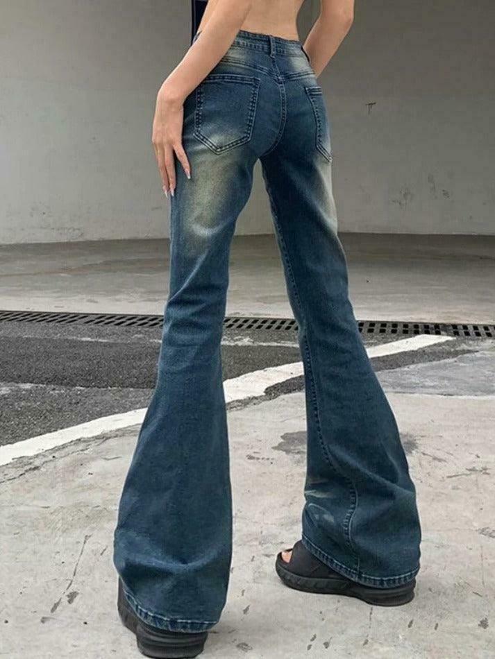 Vintage Y2K Style Bootcut Denim Jeans for Women - Coquette Aesthetic Grunge Fashion