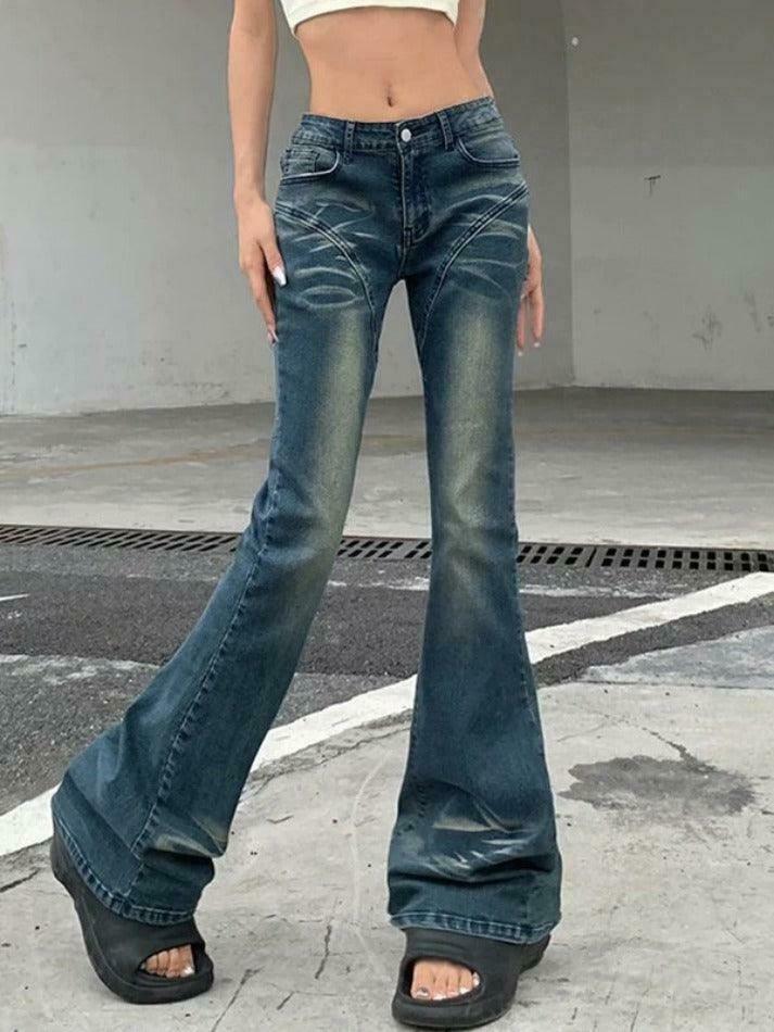 Vintage Y2K Style Bootcut Denim Jeans for Women - Coquette Aesthetic Grunge Fashion