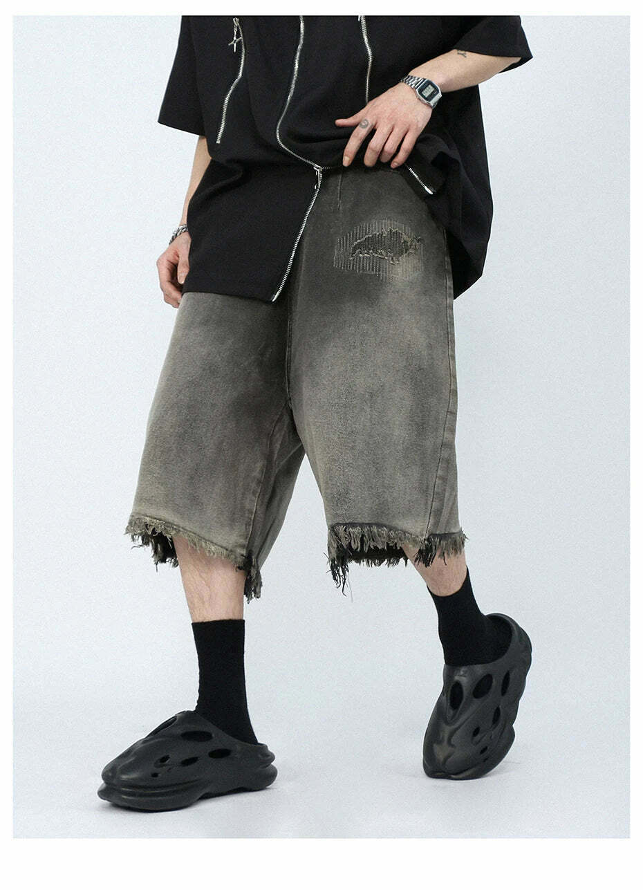 Vintage Y2K Style Extreme Wash Frayed Denim Cargo Skirt